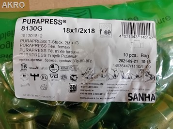 Miedź Trójnik SANHA PURAPRESS Brąz 18x1/2''GWx18